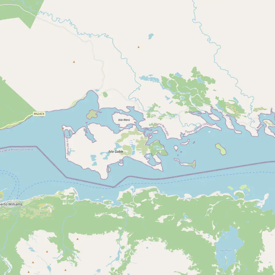 Map of the eastern Beagle Channel with Puerto Almanza, Martillo Island and Estancia Harberton